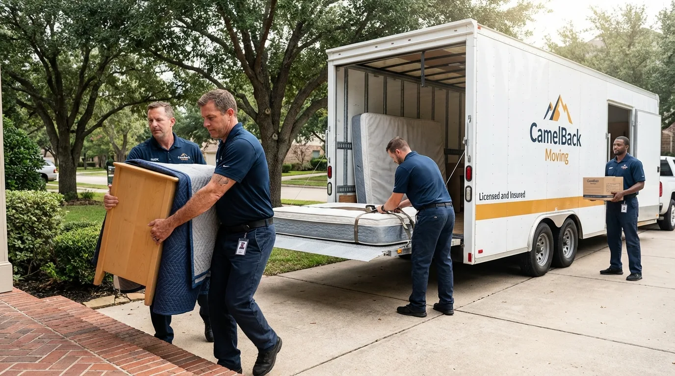 Crew loading residential truck for cross-state move from Tyler, MN