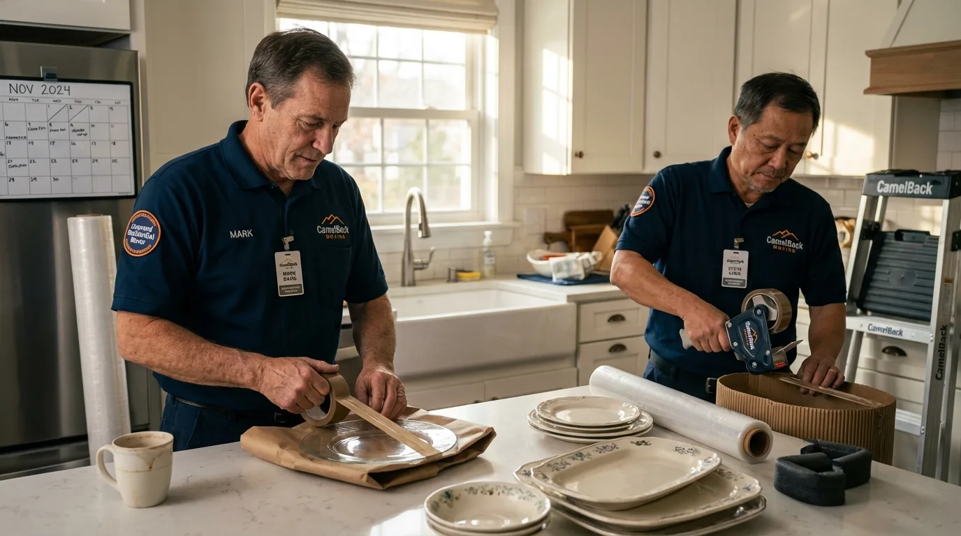 Professional crew packing kitchen dishware in Tyler, MN